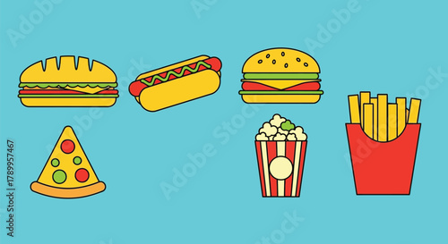 Delicious fast food icons for restaurant menu and commercial projects