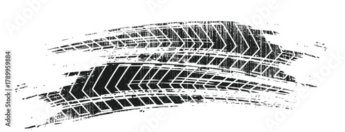 Tire track seamless pattern. Grange tread marks .Grunge textured vector car tread . Car trails endless pattern texture. Tyre track seamless texture. Wheel tire tread track background