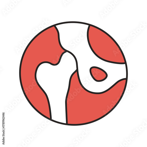 Vector color icon of human hip joint. The anatomical scheme of pelvic part of skeleton. Illustration of femur bone