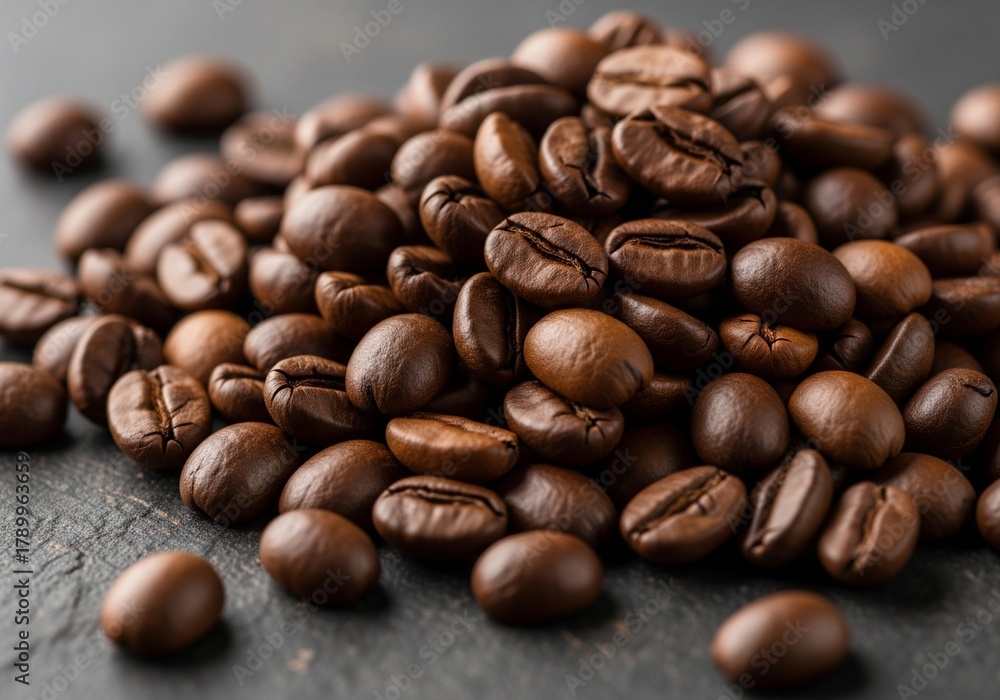 Naklejka premium Close up Coffee beans on a wooden table