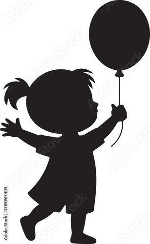 Little Girl Walking with Balloon Silhouette