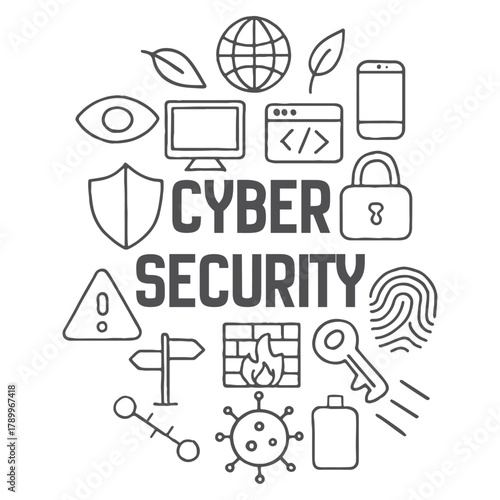 Cybersecurity Doodle: Protecting Digital Assets and Information Online.