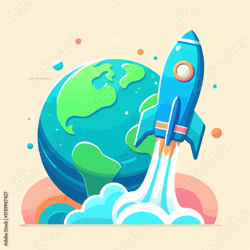 Illustration of a rocket orbiting the earth