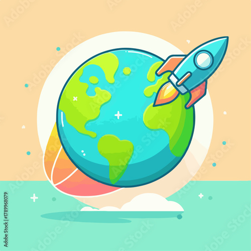 Illustration of a rocket orbiting the earth