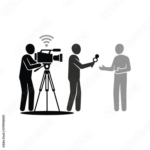 Journalists conduct interview with camera and microphone