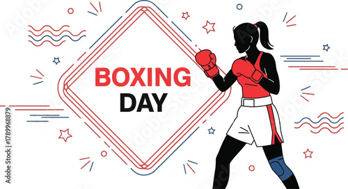Athletic female boxer ready for Boxing Day competition and celebration