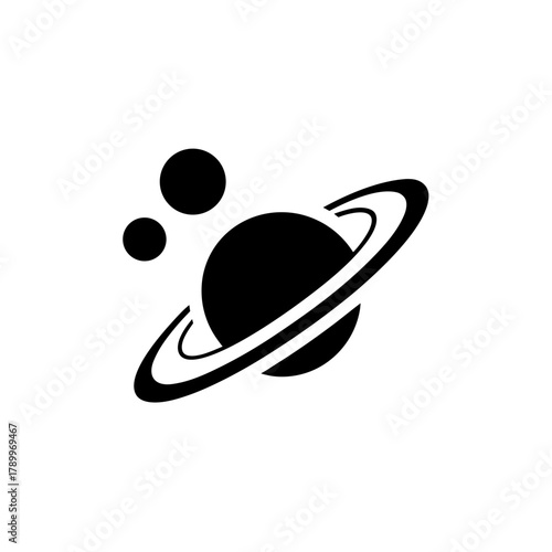 Planet with rings and two satellites on transparent background silhouette