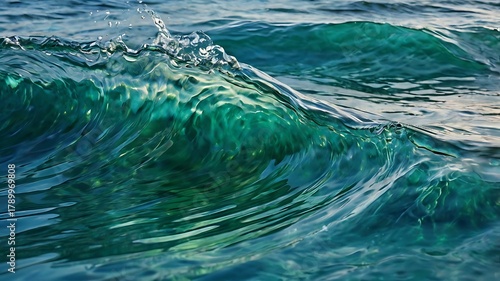Fototapeta Naklejka Na Ścianę i Meble -  Close up of a turquoise ocean wave breaking with light reflecting