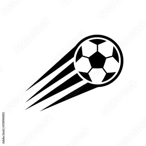 Stylized soccer ball with motion lines on transparent background silhouette