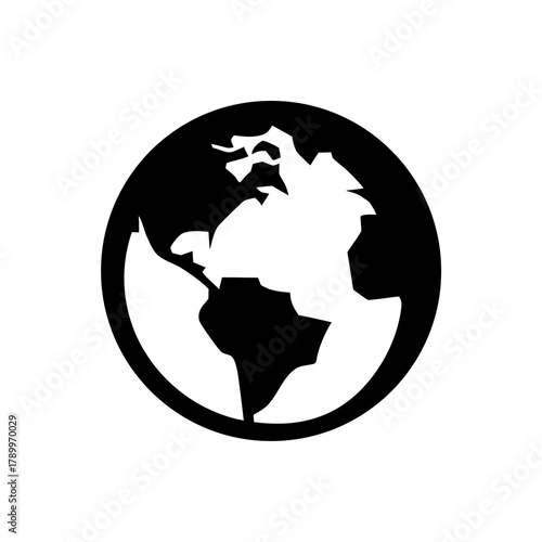 Black and white world globe illustration on transparent background silhouette