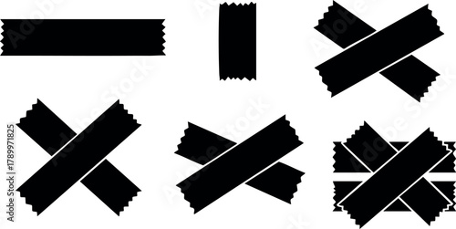 Black Tape Strips in Various Shapes and Arrangements Vector Graphic Design Elements