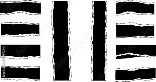 Abstract black brush strokes vector design elements with rough edges for artistic and creative projects