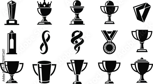 Celebrate victory with elegant trophies and awards illustrations set
