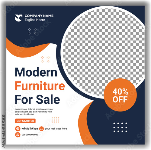 Modern furniture sale social media post template with discount offer banner design