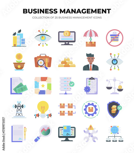 Collection of 25 Business Management Icons. Streamline your workflow with our comprehensive suite of professional icons.