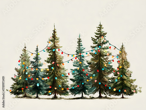 Christmas trees decorated with colorful garland,