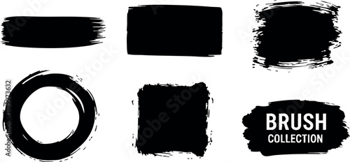 Abstract black brush strokes set with circle and square shapes vector illustration for design projects and creative artworks