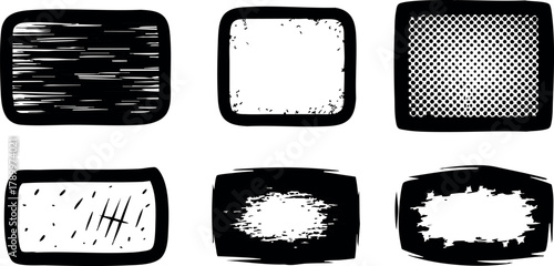 Set of grunge rectangular shapes with rough texture and distressed edges for vintage design elements vector illustration