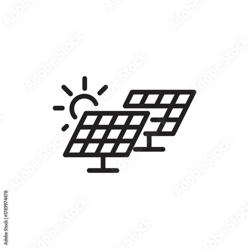 Solar farm icon symbolizing renewable power generation and photovoltaic energy collection, representing modern green infrastructure, specialized energy technology, and utility systems.