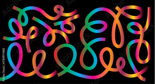 Vibrant Abstract Color Lines Pattern with Vector Rainbow Gradient Ribbons: Flowing Wave Shape Designs on White Background for Modern Graphic Projects.