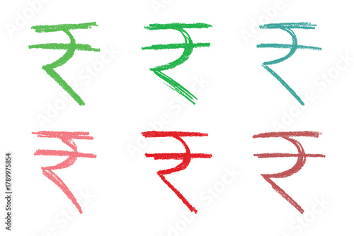 Set of hand drawn rupee currency symbol. Brush stroke doodle. Single element for design