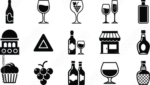 Elegant wine and spirits vector icons for bar or restaurant design
