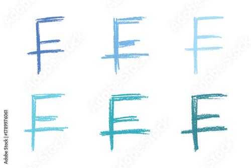 Set of hand drawn swiss franc currency symbol. Brush stroke doodle. Single element for design