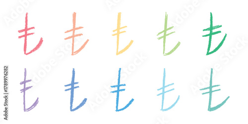 Set of hand drawn turkish lira currency symbol. Brush stroke doodle. Single element for design