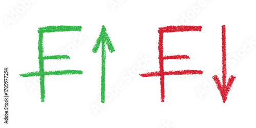 Hand drawn swiss franc currency symbol Growth and fall profit with arrow up and down Brush stroke doodle Element for design