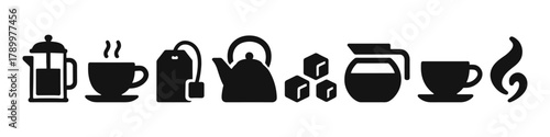 Silhouette icons of coffee and tea essentials