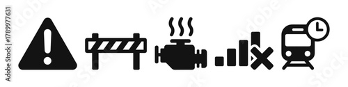 Warning signs and symbols alert, construction, engine, no signal, train