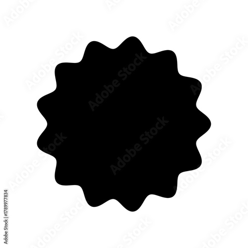 Sticker shape. Black wavy sticker isolated on white background. Starburst circle stiker. Discount label buble. Round sale bubble. Scallop stamp. Star burst wave. Icon tag price. Vector illustration