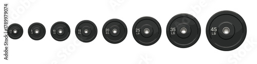 Weight plate icon set. Gym equipment vector set. Barbell weight collection with pound and kilogram plates for fitness, strength training, and workout design.