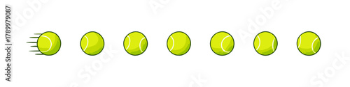 Tennis ball icon set. Sport equipment vector set. Tennis ball collection with static and motion versions for match, training, and game design.