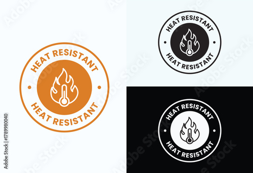 yellow circular emblem showcasing heat resistance and durability certification, featuring a thermometer icon perfect for product labeling and quality assurance.