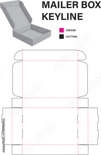 Mailer box, Gift box die line template and 3d box vector design Corrugated  or shipping box dieline template and 3D render file


