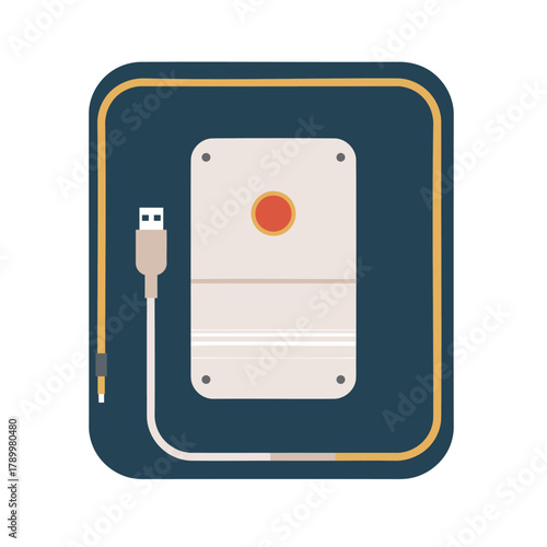 External Hard Drive USB Data Storage Flat Icon Vector