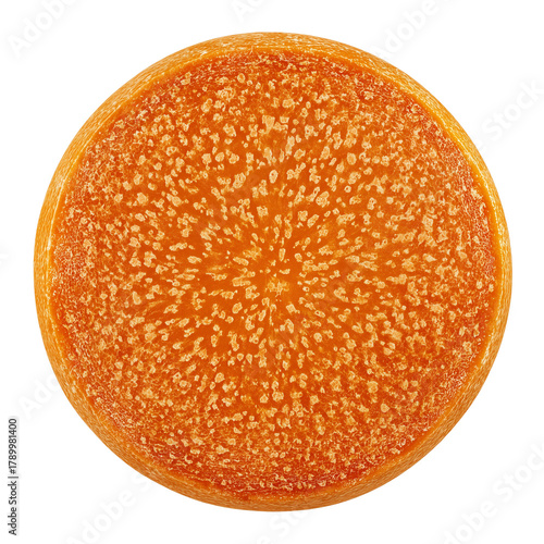 Round wheel of immolate cheese with a hard texture isolated on transparent White background png