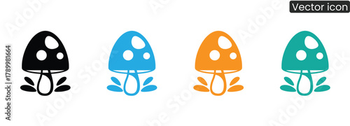 Discover a delightful set of stylized mushroom icons in four eye catching colors, bringing a touch of nature's charm to your creative projects.