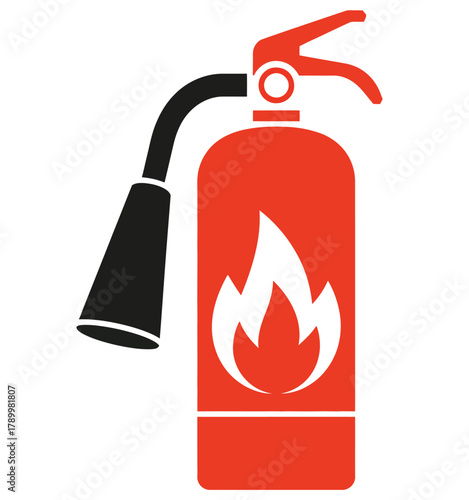 Fire extinguisher red and black graphic, representing fire safety, emergency equipment, industrial protection, and home hazard prevention illustration design