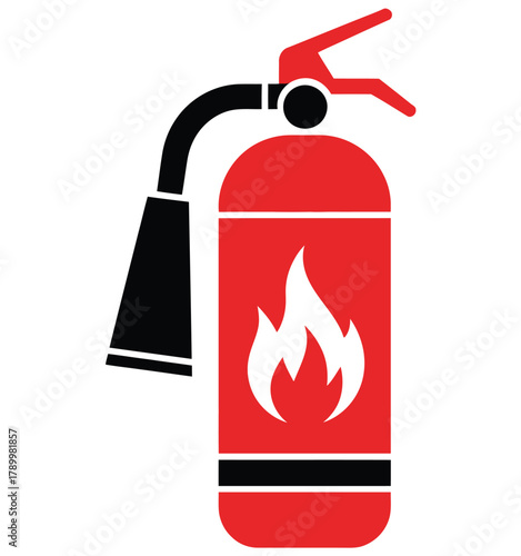 Fire extinguisher artwork, red and black themed vector showing safety protection, emergency prevention, industrial hazard control, and home fire awareness concept