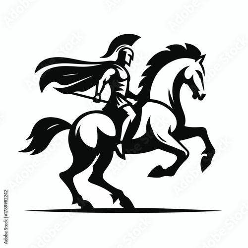 the silhouette of a warrior riding a horse gallantly