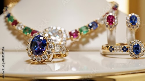 Displaying Gold Ring With Purple Gemstone, Necklace, and Earrings