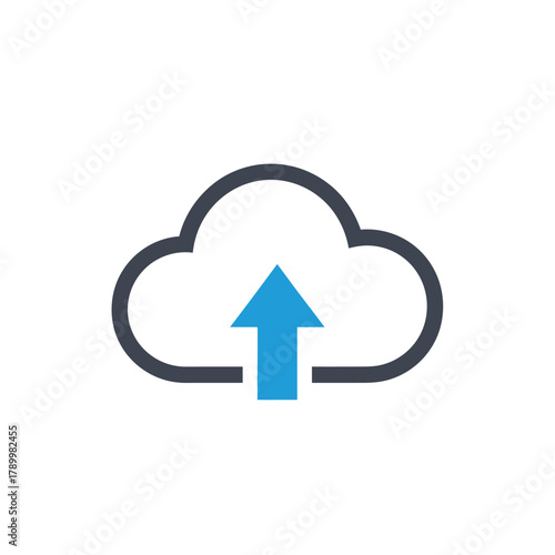 Vector icon representing cloud upload, symbolizing digital data transfer to a secure online storage system for remote access and efficient file management