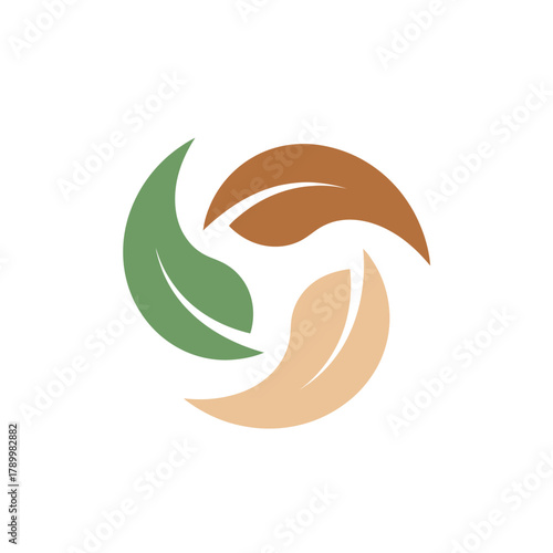 Three leaves in a circular motion symbolizing the natural cycle of seasons, sustainability, and organic growth. Eco friendly recycling concept icon