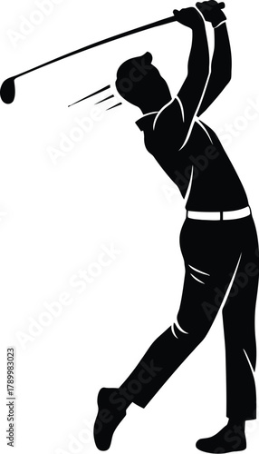 Golfer completing a powerful swing silhouette vector
