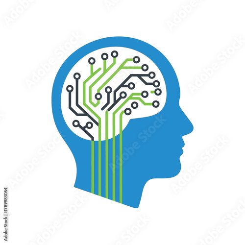 Artificial Intelligence Head Profile with Circuit Board Brain