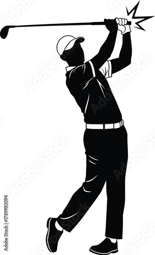 Golfer completing a powerful swing silhouette vector