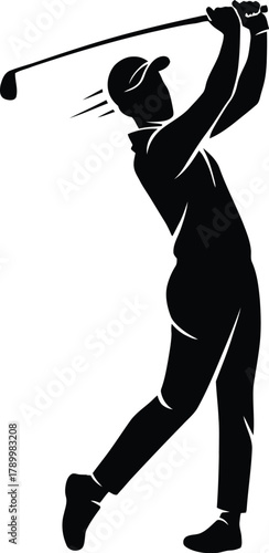 Golfer completing a powerful swing silhouette vector
