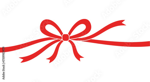 A simple red ribbon bow with flowing tails on a clean white background perfect for gift wrapping and celebrations